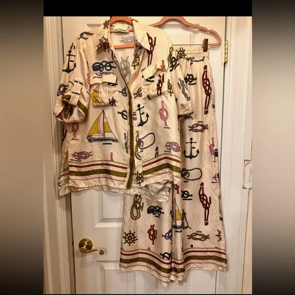 ALEMAIS Ships Ahoy Sailing Set Camp Shirt And Pants Aus 8 Or Size Small - Picture 1 of 7